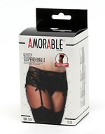 Amorable - Kanten jarretelgordel met open achterkant inclusief string en kousen - zwart
