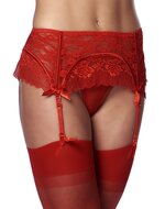 Amorable - Kanten jarretelgordel met open achterkant inclusief string en kousen - rood