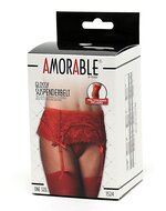 Amorable - Kanten jarretelgordel met open achterkant inclusief string en kousen - rood
