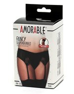 Amorable by Rimba - Gladde jarretelgordel met kant detail voor - zwart