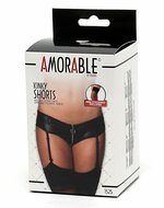 Amorable - Wetlook hotpants met rits in kruis incl. jarretels en kousen