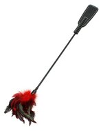 Rimba - Paardrijzweepje En Veren Kietelaar - 2 In 1 speeltje - Rood/Zwart