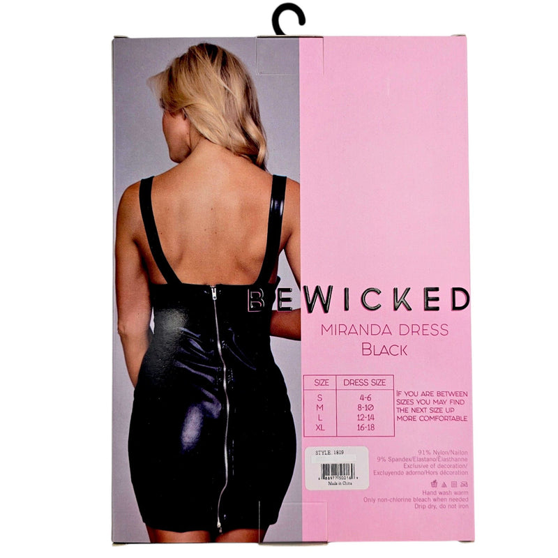 Be Wicked - Miranda - Open Borsten Jurk - Faux Leather - Zwart