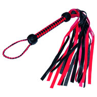 Kiotos - Zwart/Rode Flogger Met Diamant-patroon Gevlochten Handvat
