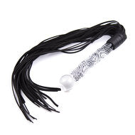 Kiotos - Luxe Flogger Met Glazen Handvat - Zwart