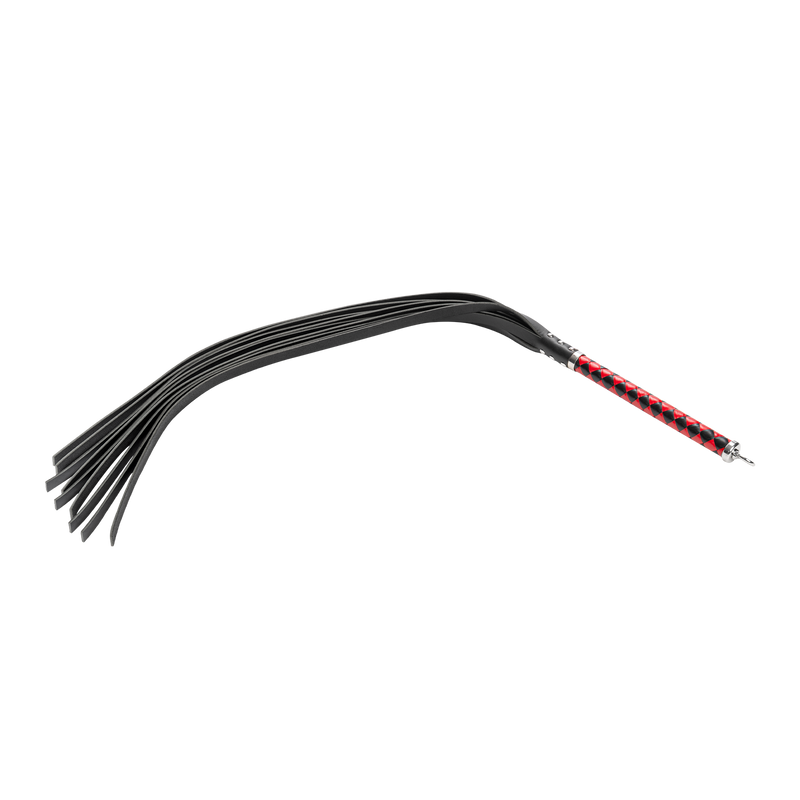 RISE - Lange Flogger met Harde Lederen Strengen - Zwart/Rood