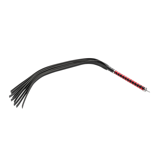 RISE - Lange Flogger met Harde Lederen Strengen - Zwart/Rood