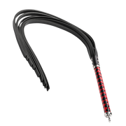 RISE - Lange Flogger met Harde Lederen Strengen - Zwart/Rood