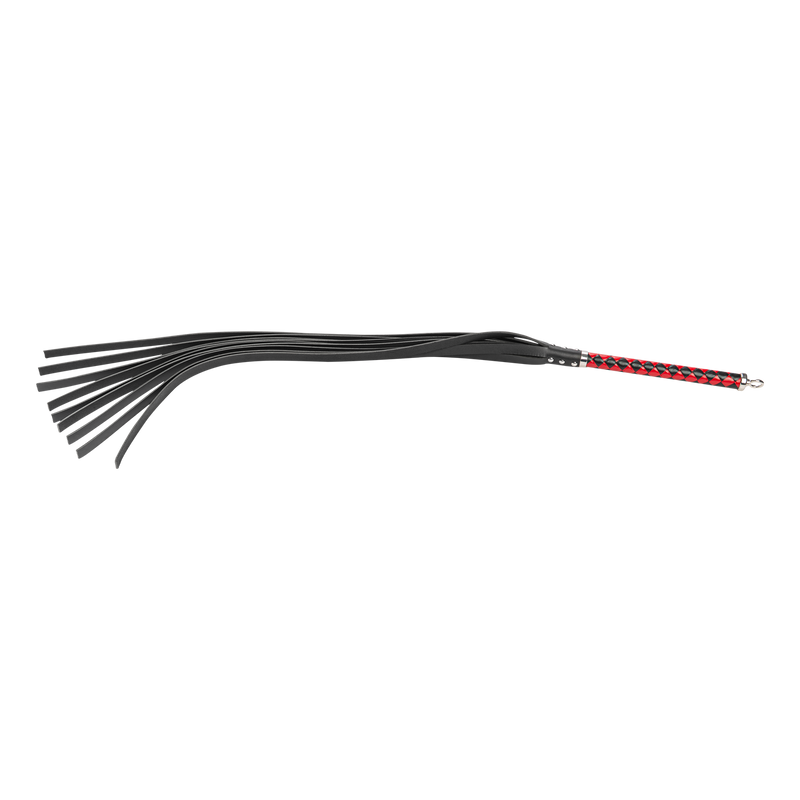 RISE - Lange Flogger met Harde Lederen Strengen - Zwart/Rood