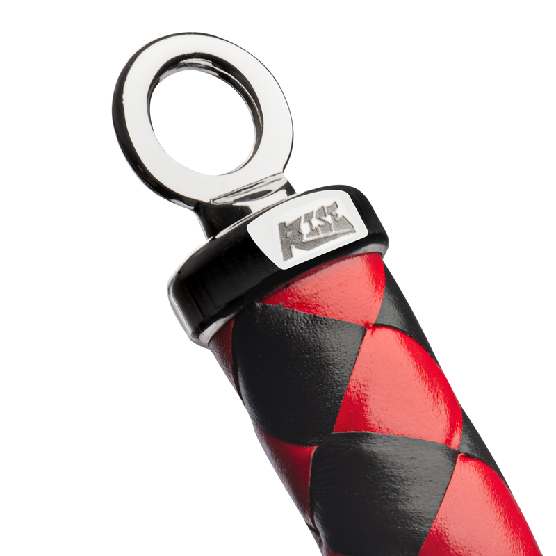 RISE - Lange Flogger met Harde Lederen Strengen - Zwart/Rood