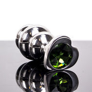 Kiotos - Buttplug geribbeld RVS met diamant in hartvorm - groen