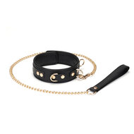 Liebe Seele - Dark Secret Exclusieve Lederen collar met leiband en goud metalen beslag - zwart/goud