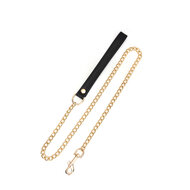 Liebe Seele - Dark Secret Exclusieve Lederen collar met leiband en goud metalen beslag - zwart/goud