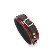 Wine Red leren halsband en rosé gouden leiband | exclusief en luxe ontwerp - wijnrood