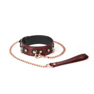 Wine Red leren halsband en rosé gouden leiband | exclusief en luxe ontwerp - wijnrood