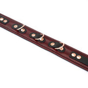 Wine Red leren halsband en rosé gouden leiband | exclusief en luxe ontwerp - wijnrood