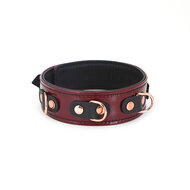 Wine Red leren halsband en rosé gouden leiband | exclusief en luxe ontwerp - wijnrood