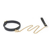 Shining Girl Handgemaakte leren collar met rosé gouden leiband ketting met strass steentjes