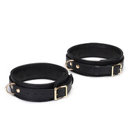 Liebe Seele - Dark Secret Exclusieve Lederen dijbeen boeien met goud metalen beslag - zwart/goud - maat M/L
