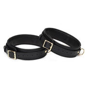 Liebe Seele - Dark Secret Exclusieve Lederen dijbeen boeien met goud metalen beslag - zwart/goud - maat M/L