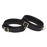 Liebe Seele - Dark Secret Exclusieve Lederen dijbeen boeien met goud metalen beslag - zwart/goud - maat M/L