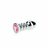 Kiotos - Buttplug Aluminium - Geribbeld - Met Siersteen - Roze