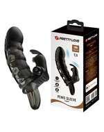Pretty Love - Penis Sleeve Met Rabbit Clitoris Stimulator Cuper - Zwart