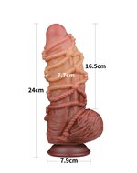LoveToy - XXL Extreme Dildo met Touw Motief - Lengte 24 cm - Bruin/Nude
