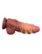 LoveToy - XXL Extreme Dildo met Touw Motief - Lengte 24 cm - Bruin/Nude