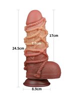 LoveToy - XXL Extreme Dildo met Touw Motief - Lengte 24.5 cm - Bruin/Lichte Huidskleur