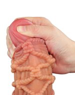 LoveToy - XXL Extreme Dildo met Touw Motief - Lengte 24.5 cm - Bruin/Lichte Huidskleur