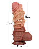 LoveToy - XXL Extreme Dildo met Touw Motief - Lengte 26.5 cm - Bruin/Lichte Huidskleur