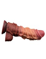 LoveToy - XXL Extreme Dildo met Touw Motief - Lengte 26.5 cm - Bruin/Lichte Huidskleur