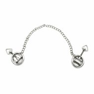 Kiotos Steel - Stalen Tepelklem Ringen Met Ketting - RVS - Lengte Ketting 38 cm