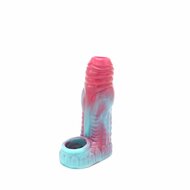 Kiotos Monstar 07 - Penis Sleeve - Penisverlenging - Met Ball Stretcher Opening - Diameter Ø 50 mm - Siliconen - Roze/Blauw