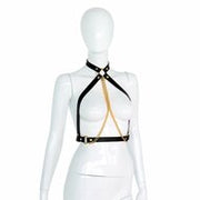 Kiotos - Body Harnas - Leren Riemen Body met Gouden Ketting - Verstelbaar - Zwart Goud