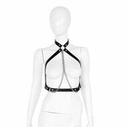 Kiotos - Body Harnas - Leren Riemen Body met Zilveren Ketting - Verstelbaar - Zwart Zilver