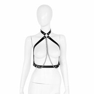 Kiotos - Body Harnas - Leren Riemen Body met Zilveren Ketting - Verstelbaar - Zwart Zilver