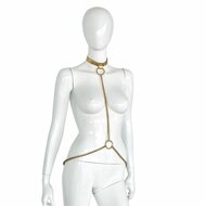 Kiotos Deluxe - Collar - Goud Leren Halsband met Gouden Kettingen - Verstelbaar