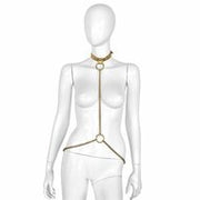 Kiotos Deluxe - Collar - Goud Leren Halsband met Gouden Kettingen - Verstelbaar