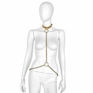 Kiotos Deluxe - Collar - Goud Leren Halsband met Gouden Kettingen - Verstelbaar