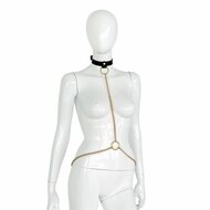 Kiotos  - Collar - Zwart Leren Halsband met Gouden Kettingen - Verstelbaar