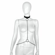 Kiotos Deluxe - Collar - Zwart Leren Halsband met Zilveren Kettingen - Verstelbaar