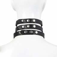 Kiotos - Triple O-Ring Collar - Body Safe Kunstleer - Omtrek: 29/38 cm - 60 gr