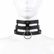 Kiotos - Triple O-Ring Collar - Body Safe Kunstleer - Omtrek: 29/38 cm - 60 gr