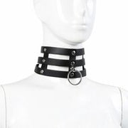 Kiotos - Triple O-Ring Collar - Body Safe Kunstleer - Omtrek: 29/38 cm - 60 gr