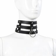 Kiotos - Triple O-Ring Collar - Body Safe Kunstleer - Omtrek: 29/38 cm - 60 gr