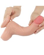 LoveToy - Dubbellaags Dildo - Glijdende Huid Dildo- Lengte 22 cm - Diameter 4.3 cm - Lichte Huidskleur