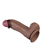 LoveToy - Dildo - Dubbellaagse Siliconen Dildo XXL - Lengte 28 cm - Diameter 7.4 cm - Bruin