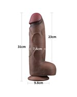 LoveToy - Dildo - Dubbellaagse Siliconen Dildo XXL - Lengte 31 cm - Diameter 7.6 cm - Bruin